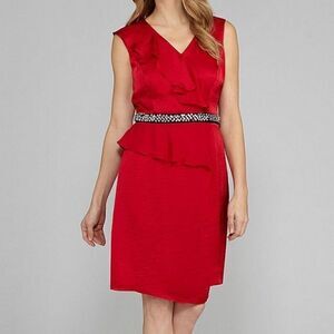 NWT Antonio Melani 12 Red Satin Claudette cocktail dress with beaded waist‎